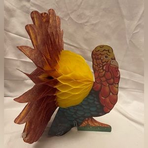 Lot of 11 Vintage Honeycomb Turkey Thanksgiving decorations.
